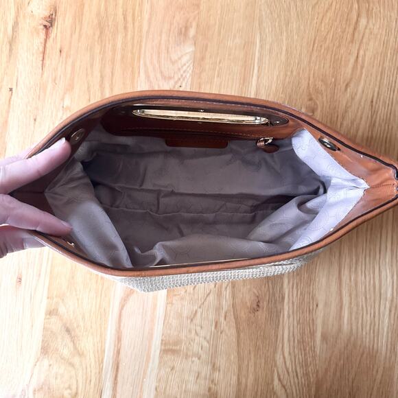 MICHAEL Michael Kors Raffia Top Handle Berkley Clutch Gold Tone Hardwear - Picture 8 of 9